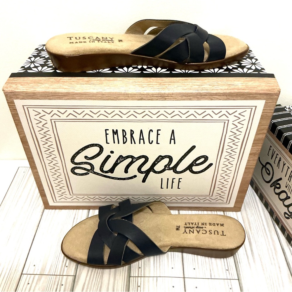 Woman’s Dark Blue Strappy Slide Sandals - Picture 7 of 10